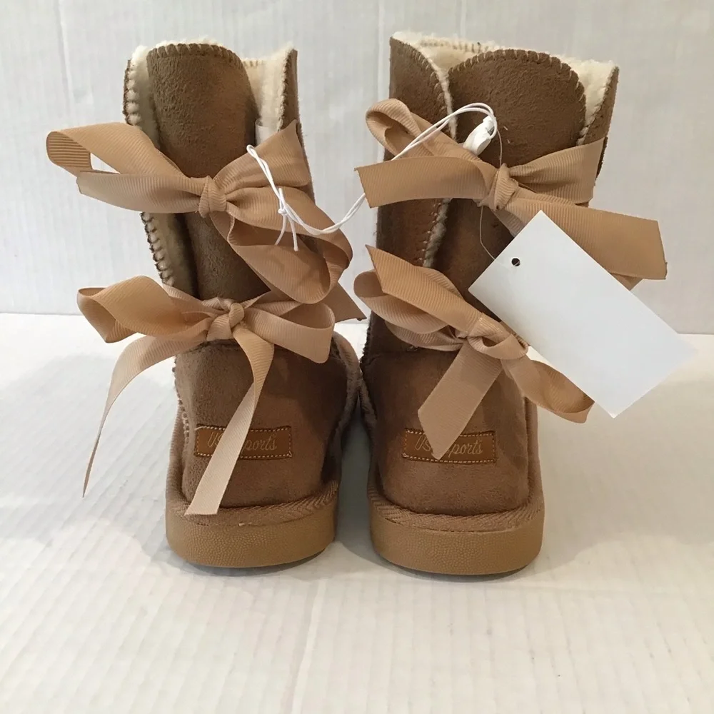 US Sports Brown Boots with 2 Back Ribbon Bows 4